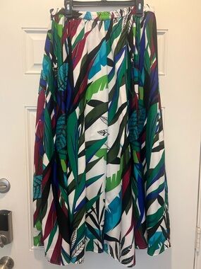 Tropical Leaf Print Maxi Skirt in Green, Blue & White